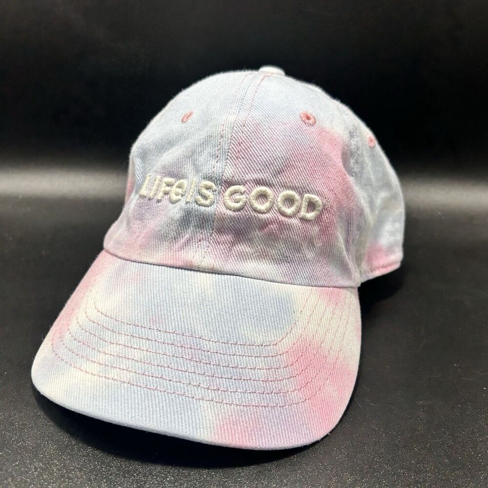 Life Is Good Tie Dye Hat Women's Adjustable Blue Pink Baseball Cap OSFM